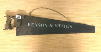 VINTAGE SAW WITH ADVERTISING BENSON & SYMES