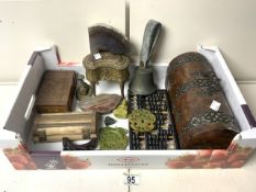 MIXED VINTAGE COLLECTABLES INCLUDES, CASKETS, A JADE BUDDHA, A BRASS BELL AND MORE