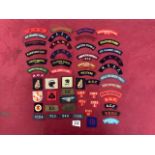 A QUANTITY OF MILITARY CLOTH BADGES AND SHOULDER TITLES INCLUDING; WOMENS ROYAL ARMY CORPS, ROYAL