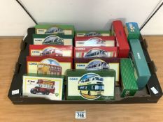 QUANTITY OF BOXED CORGI BUSES AND TRAMS