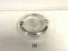 A LARGE GERMAN SILVER MOUNTED GLASS ASHTRAY, STAMPED WITH NATIONAL MARK AND 835S, CIRCULAR FORM, TWO