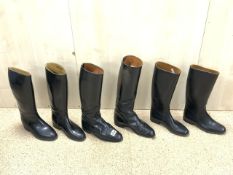 THREE PAIRS OF FRENCH BLACK LEATHER RIDING BOOTS; 44/46