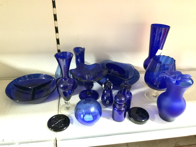 QUANTITY OF BRISTOL BLUE BOTTLES, VASES AND MORE - Image 2 of 2