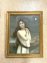 FRAMED AND GLAZED PRINT OF A YOUNG LADY 54 X 67CM