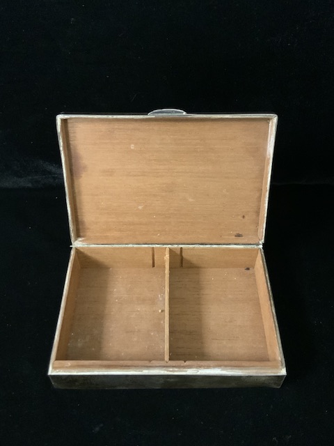 A STERLING SILVER CIGARETTE BOX; BIRMINGHAM 1941; RECTANGULAR FORM, ENGINE TURNED DECORATION; LENGTH - Image 2 of 2