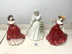 ROYAL DOULTON FIGURINES, SPECIAL OCCASION (HN4100), LYDIA (HN4211) WITH A COALPORT FIGURINE DIANA