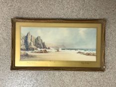 RUBENS SOUTHEY (1881-1933) WATERCOLOUR DRAWING-ROCKY COASTAL SCENE (THE MORNING TIDE) SIGNED 22 X