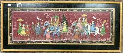 VINTAGE PAINTED SILK EASTERN PICTURE FRAMED AND GLAZED 103 X 43CM