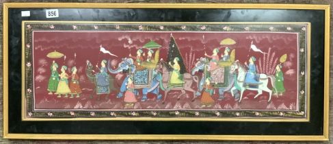 VINTAGE PAINTED SILK EASTERN PICTURE FRAMED AND GLAZED 103 X 43CM