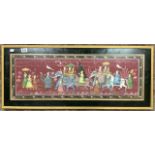 VINTAGE PAINTED SILK EASTERN PICTURE FRAMED AND GLAZED 103 X 43CM