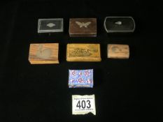 A QUANTITY OF ANTIQUE AND VINTAGE WOODEN BOXES INCLUDING TWO EBONISED EXAMPLES; A RECTANGULAR