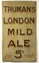 VINTAGE WOODEN PAINTED ADVERTISING SIGN TRUMAN'S LONDON MILD ALE 5d 107 X 60CM