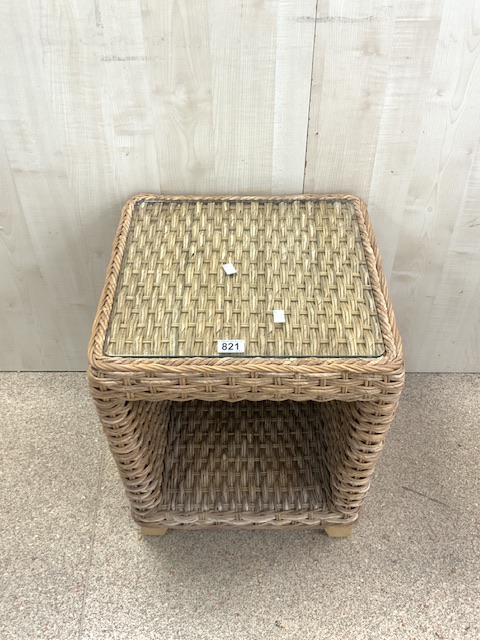 VINTAGE WICKER WORKED SQUARE TABLE 46CM