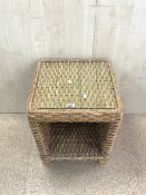 VINTAGE WICKER WORKED SQUARE TABLE 46CM
