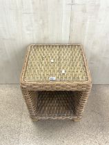 VINTAGE WICKER WORKED SQUARE TABLE 46CM