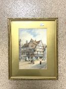 W. FOWLER, WATERCOLOUR DRAWING - STREET SCENE WITH FIGURES, SIGNED AND DATED 1873; 41 X 34CM