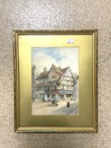 W. FOWLER, WATERCOLOUR DRAWING - STREET SCENE WITH FIGURES, SIGNED AND DATED 1873; 41 X 34CM