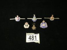 A QUANTITY OF SILVER, ENAMEL AND METAL MILITARY SWEETHEART BADGES INCLUDING ROYAL ENGINEERS, SUFFOLK