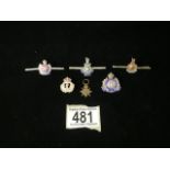 A QUANTITY OF SILVER, ENAMEL AND METAL MILITARY SWEETHEART BADGES INCLUDING ROYAL ENGINEERS, SUFFOLK