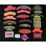 A QUANTITY OF CANADIAN MILITARY CLOTH SHOULDER TITLES, INCLUDING; REGINA RIFLE REGIMENT, SOUTH