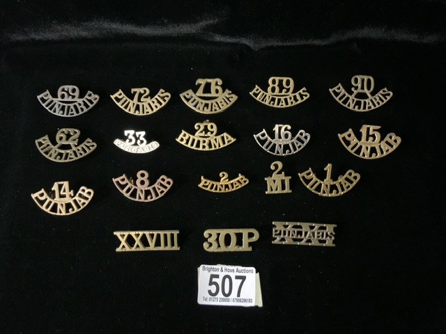 A QUANTITY OF MILITARY METAL PUNJABIS SHOULDER TITLES