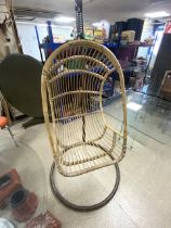 1970S WICKER AND METAL HANGING FRAME CHAIR 175 X 97CM