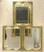 THREE MODERN WALL MIRRORS WITH ORNATE GILDED FRAMES; 49 X 39CM