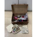 CASE WITH VINTAGE ITEMS INCLUDES COSTUME JEWELLERY, INCLUDES A MOSCHINO CHARM BRACELET WITH A