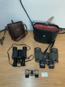 TWO PAIRS OF BINOCULARS WITH CASES WITH A PAIR OF OPERA GLASSES