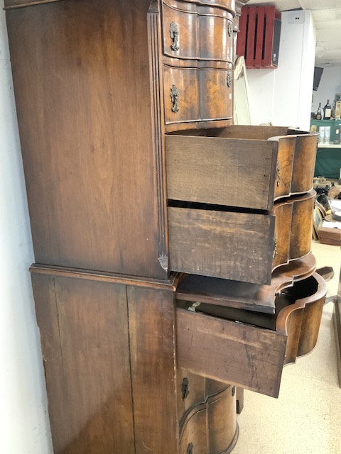 ANTIQUE WALNUT CHEST ON CHEST WITH SERPENTINE FRONT A/F 188 X 85CM - Image 3 of 3