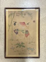 LARGE VINTAGE CHINESE WATERCOLOUR ON SILK SIGNED OF TWO YOUNG CHILDREN; FRAMED AND GLAZED; 100 X