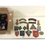 A LARGE QUANTITY OF MILITARY CLOTH BADGES AND SHOULDER TITLES, INCLUDING; ROYAL MARINES COMMANDO,