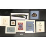 MIXED FRAMED MILITARIA, BADGES, METAL AND CLOTH AND MORE