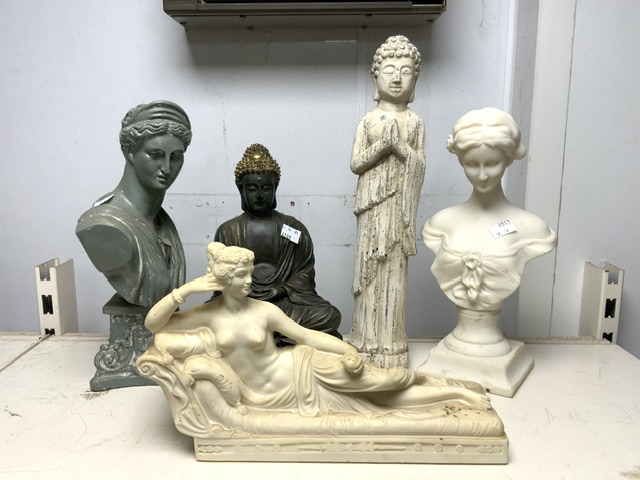FIVE SCULPTURES INCLUDES TWO BUDDHAS; LARGEST 40CM - Image 2 of 2