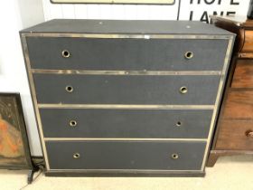 LARGE CUSTOM MADE CHEST OF DRAWERS WITH KEVLAR STYLE MATERIAL AND CHROME TRIM, HORN HANDLES POSSIBLE