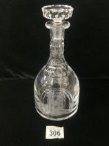 A LIMITED EDITION COMMEMORATIVE GLASS DECANTER AND STOPPER BY ORREFORS OF SWEDEN, MADE FOR QUEEN