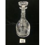 A LIMITED EDITION COMMEMORATIVE GLASS DECANTER AND STOPPER BY ORREFORS OF SWEDEN, MADE FOR QUEEN