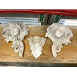 PAIR OF RECLAIMED GARDEN WALL POCKETS (ART NOUVEAU STYLE MAIDENS) 37CM WITH ONE OTHER