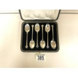 A CASED SET OF SIX STERLING SILVER TEASPOONS BY CHARLES BOYTON & SONS; SHEFFIELD 1926; TREFOIL