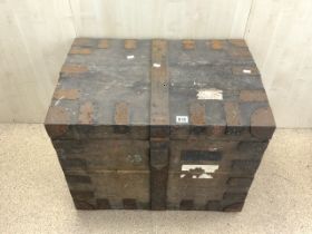 19TH CENTURY METAL BOUND WOODEN DOME TOP TRUNK