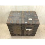 19TH CENTURY METAL BOUND WOODEN DOME TOP TRUNK