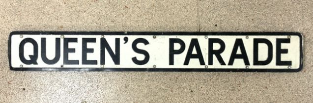 RETRO STREET ADVERTISING SIGN 'QUEENS PARADE'; 112 X 15.5CM