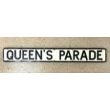 RETRO STREET ADVERTISING SIGN 'QUEENS PARADE'; 112 X 15.5CM