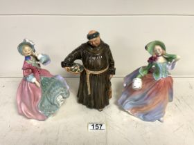 THREE ROYAL DOULTON FIGURES, 'THE JOVIAL MONK' HN2144, 'AUTUMN BREEZES' HN1911 AND 'SPRING