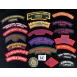 A QUANTITY OF CANADIAN MILITARY CLOTH BADGES INCLUDING; ROCKY MOUNTAIN RANGERS, QUEENS YORK RANGERS,