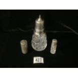 A VICTORIAN STERLING SILVER SCENT BOTTLE; CHESTER 1896, CYLINDRICAL FORM, ENGRAVED SCROLL