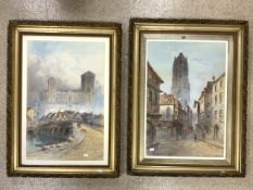 E. W. NEVIL, PAIR OF WATERCOLOURS, 'FRANKFORT' AND 'HUY ON THE MEUSE', SIGNED AND TITLED, 75 X 48CM