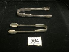 A VICTORIAN STERLING SILVER PAIR OF KINGS PATTERN SUGAR TONGS BY GEORGE ADAMS; LONDON 1852; SHELL