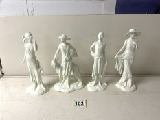 FOUR ROYAL WORCESTER FIGURINES; DAISY 1922, DIANA 1921, CLARA 1925 AND MILLIE 1926; 21CM