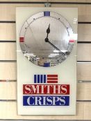 SMITHS CRISPS ADVERTISING MIRRORED WALL CLOCK 52 X 29CM BATTERY OPERATED UNTESTED